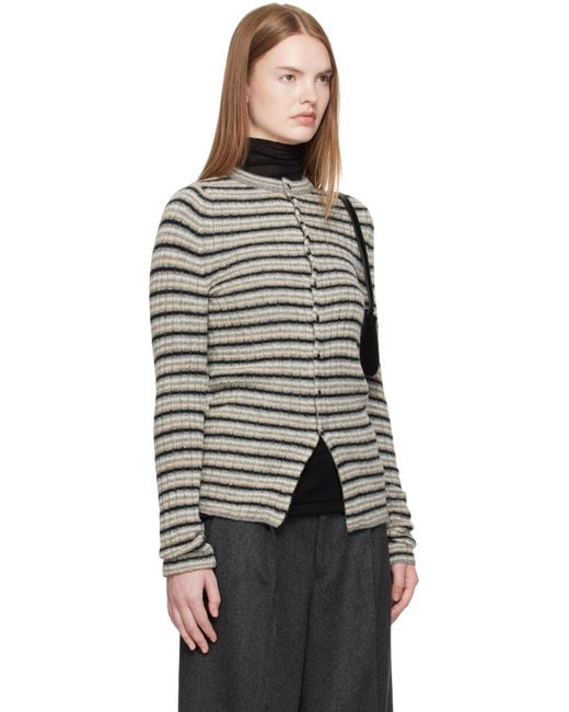 Auralee グレー シェットランドウール カシミヤ リブ クルーネック カーディガン Black