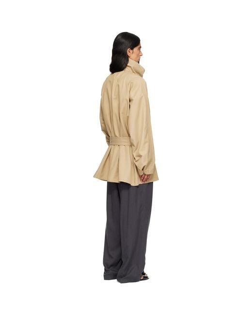 LE17SEPTEMBRE Natural Cotton Draped Funnel Neck Half Trench Coat