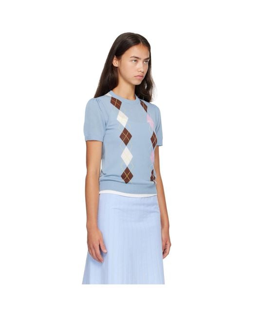 Ganni Blue Argyle Sweater