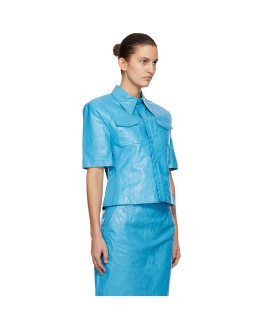 Willy Chavarria Blue Chavela S/S Leather Shirt