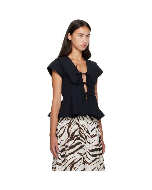 Ganni Black Cotton Poplin Blouse