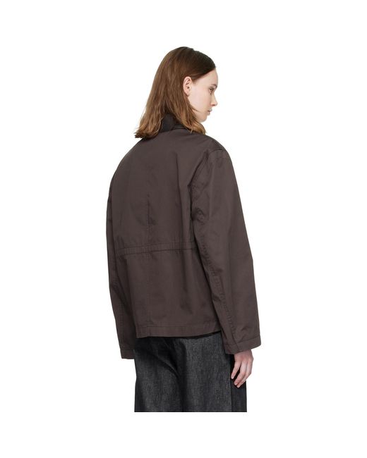 Lemaire Brown Leather Collar Cotton Twill Blouson Jacket