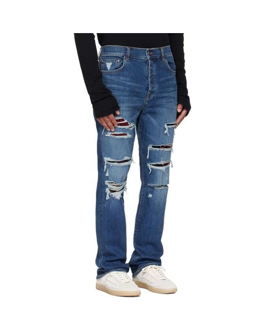 Amiri Blue Floral Velvet Slim Thrasher Jeans for men