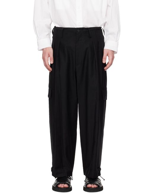 Yohji Yamamoto Black Pleated Cargo Pants for men