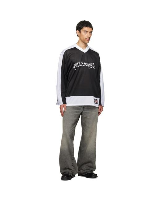 Palm Angels Black Thai Logo Mesh Loose Long-Sleeved T-Shirt for men