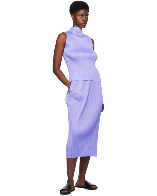 Pleats Please Issey Miyake Purple Blue Basics Midi Skirt