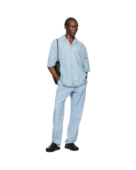 Bottega Veneta Blue Denim Bowling Shirt for men
