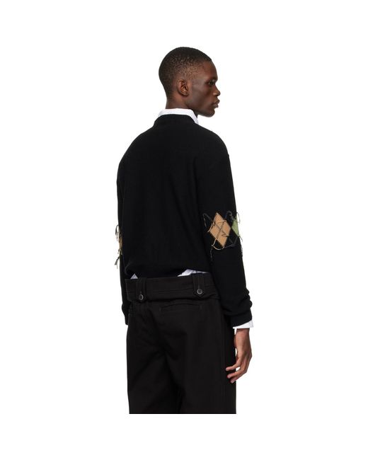 ANDERSSON BELL Black Tom Argyle Crew-Neck Sweater for men