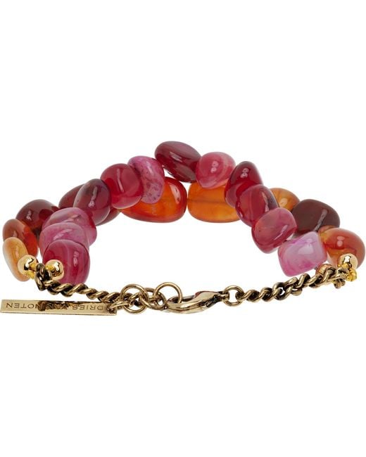 Dries Van Noten Red Natural Stone Bracelet for men