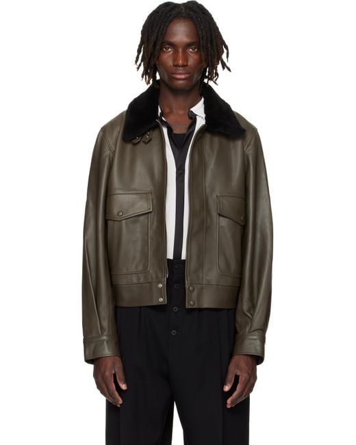 Ernest W. Baker Khaki Aviator Leather Jacket in Black for Men