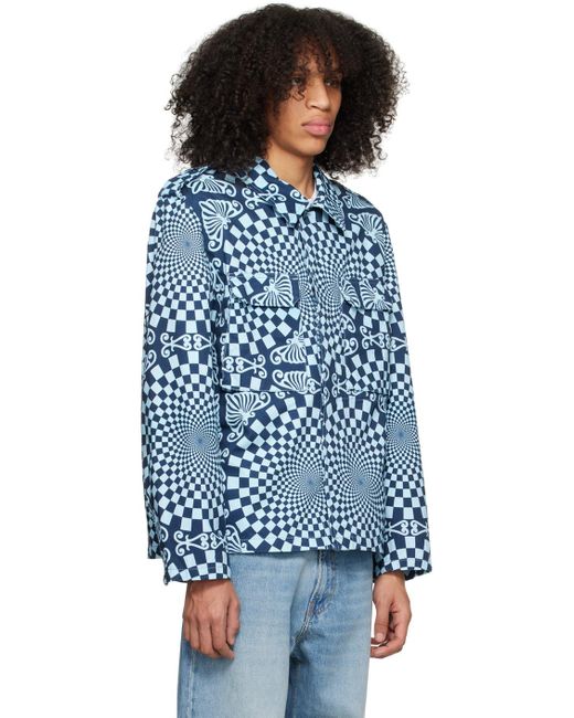 Bluemarble Blue Folk Checkerboard Jacket for men