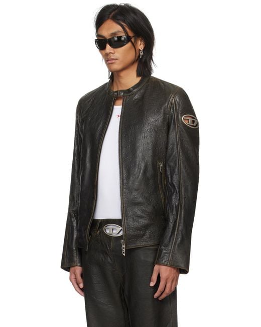 DIESEL Brown L-cobbe Leather Jacket in Black for Men | Lyst