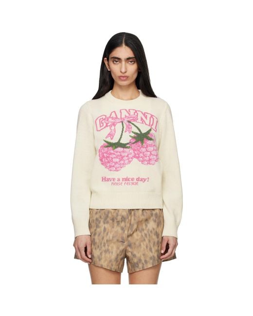 Ganni Pink Off- Graphic Wool Sweater