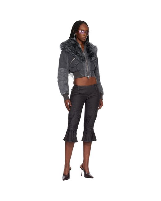 Miss Sixty Black Knwls Edition Padded Denim Bomber Jacket