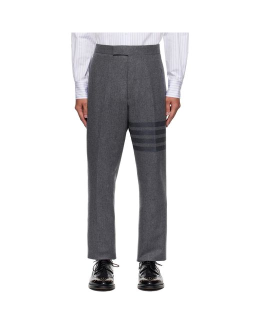 Thom Browne Gray Plain Weave 4-Bar Trousers for men