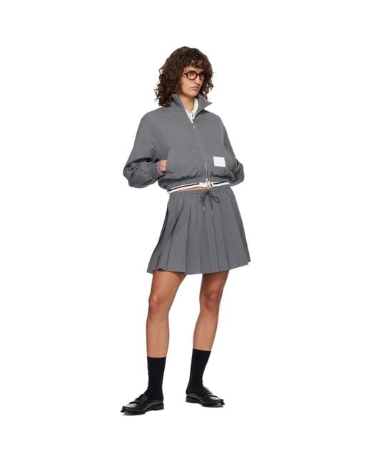 Thom Browne Gray Wool Seersucker Zip Up Track Jacket