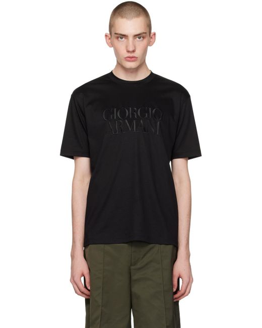 メンズ Giorgio Armani ロゴ刺繍 Tシャツ Black