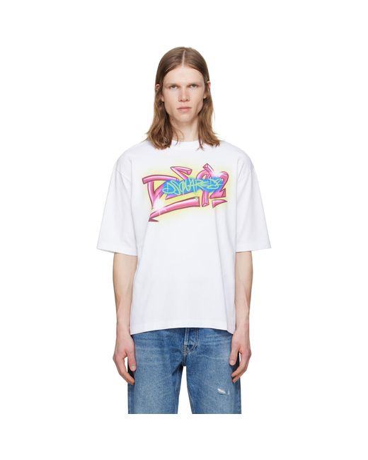 DSquared² White Rebel Tags Loose Fit T-Shirt for men