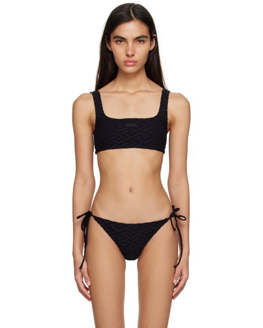 Versace Black 'la Greca' Bikini Top