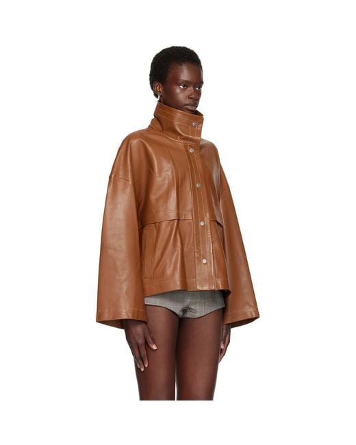 Nour Hammour Brown Tan Park Leather Jacket