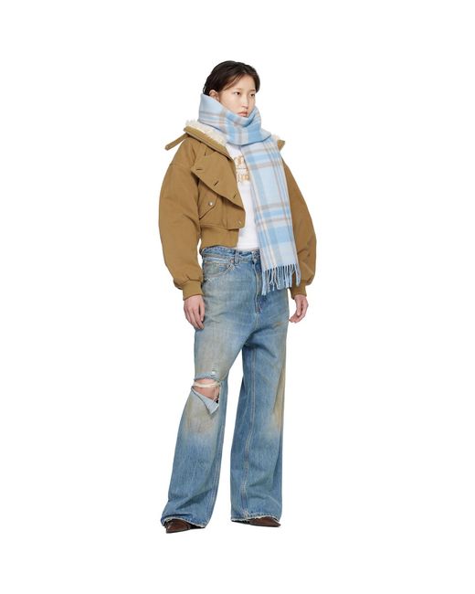 Acne Blue Logo Fringe Scarf