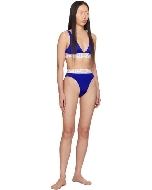Versace Blue Greca Border Bikini Top