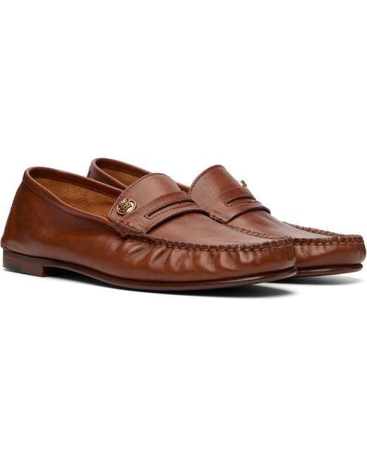 Versace Brown Tan Guanto Leather Loafers