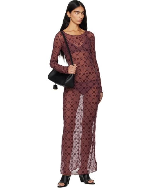 MARINE SERRE Red Burgundy Moonogram Mesh Flock Maxi Dress