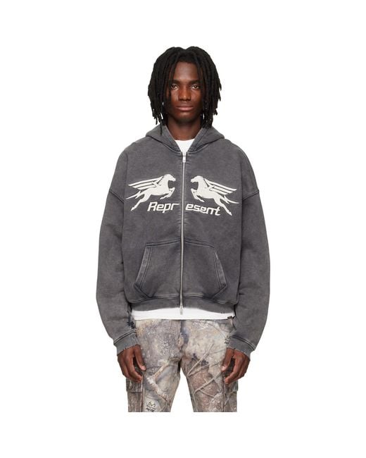 Represent Black Pegasus Zip Through Hoodie for men