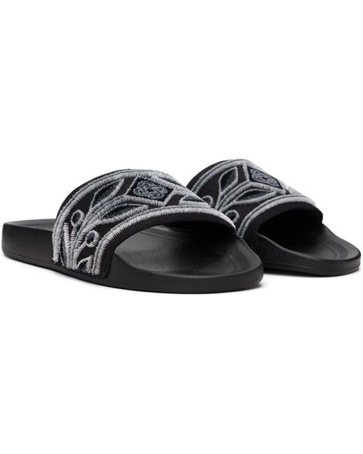 Casablanca Black Flocked Pool Slides for men
