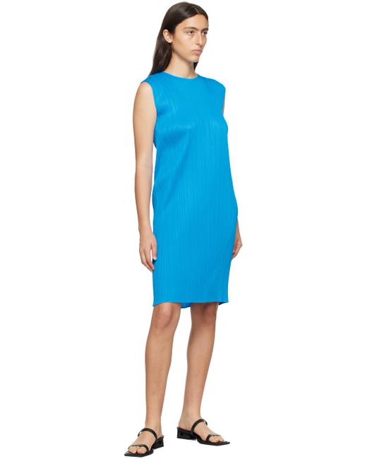 Pleats Please Issey Miyake Blue Monthly Colors August Midi Dress