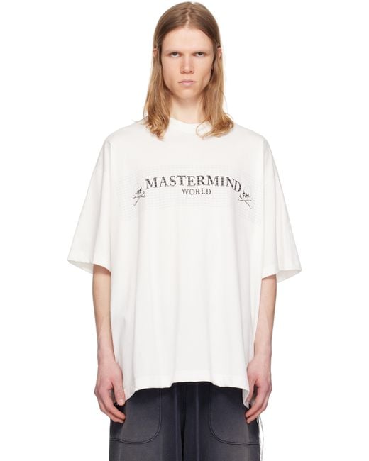 メンズ MASTERMIND WORLD ホワイト Grid オーバーサイズ Tシャツ White