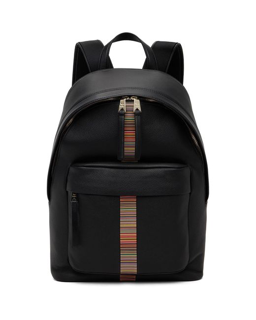 Paul Smith Black Leather 'Signature Stripe' Trim Backpack for men