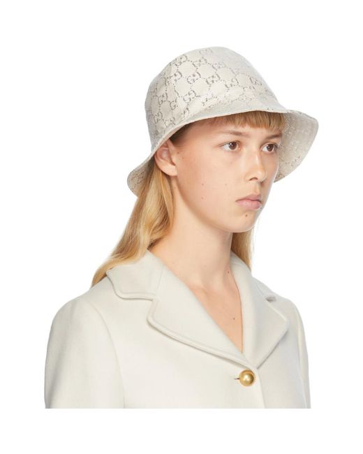 Gucci Canvas White Lame GG Bucket Hat - Lyst