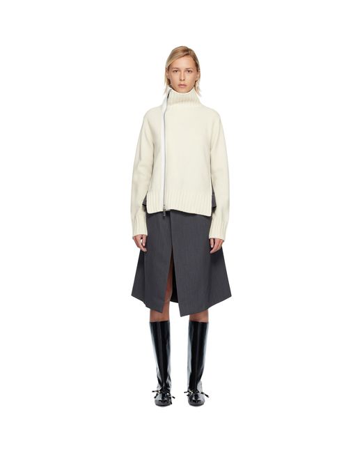 Sacai Black Off- Stripe Doeskinwool Knit Midi Dress