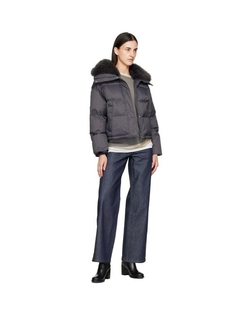 Yves Salomon Gray Waterproof Technical Lambswool Trim Short Down Jacket