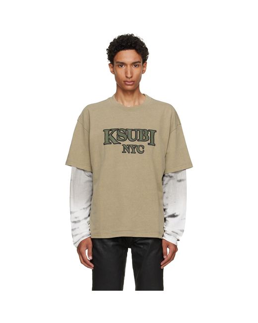 Ksubi Natural Khaki Animalistik Layered L/Ekcess T-Shirt for men