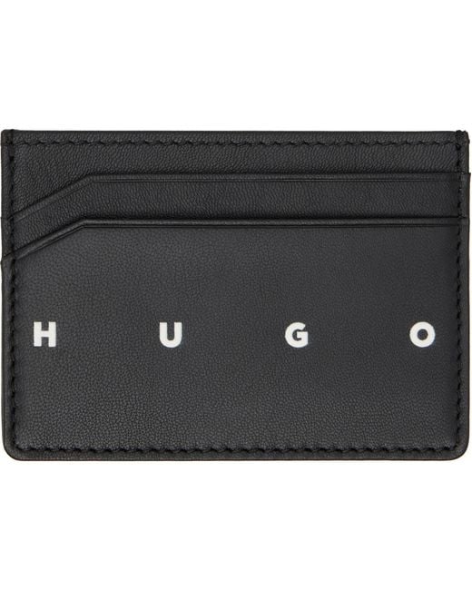 HUGO Black Leather Card Holder for men