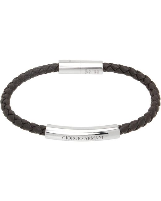Giorgio Armani Black Braided Leather Bracelet for men