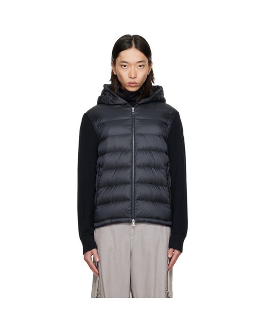 Moncler Black Padded Wool Zip-Up Down Hoodie for men