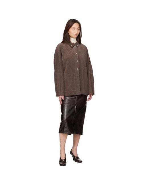 Frankie Shop Black Taney Pencil Croc Leather Midi Skirt
