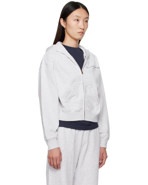 Sporty & Rich White 'Ny Health Club' Cropped Zip Sports Hoodie
