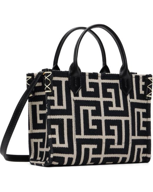 Balmain ブラック＆オフホワイト スモール B-Army Monogrammed バッグ Black