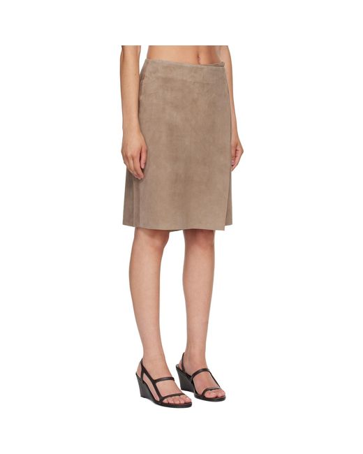St. Agni Natural Taupe Suede Everyday Wrap Midi Skirt