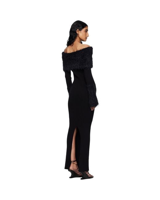 Jean Paul Gaultier Black Viscose Ribbed & Hairy Maxi Dress