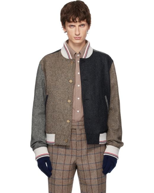 Thom Browne Black Button Up Bomber Jacket for men