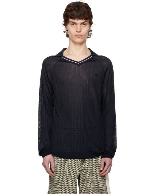 メンズ Wales Bonner ネイビー Roots ニットポロシャツ Black