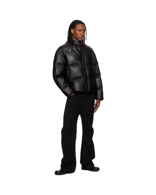 TONYWACK Black Lamb Leather Down Puffer Jacket for men