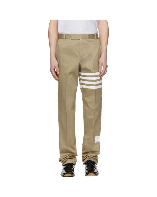 Thom Browne Natural Cotton Twill 4-Bar Unconstructed Chino Trousers for men