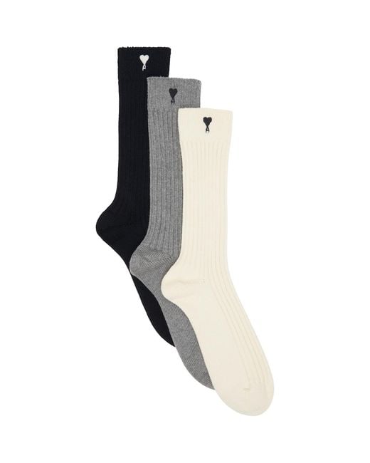 AMI Black Three-Pack Ami De Coeur Socks for men